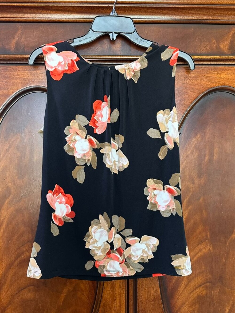 Calvin Klein Floral Sleeveless Blouse Medium Black Career Layering Top